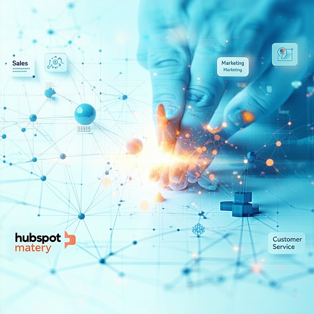 Graphic showing HubSpot's integrated platform with sales, marketing, and service leading to central business growth